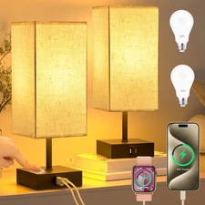 Hansang 2-Pack Touch Bedside Lamps with USB Charging & 3-Level Dimmable LED