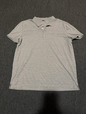 Calvin Klein Men's Cotton Grey Gray Striped Short Sleeve Polo Slim Fit M EUC