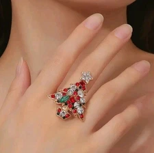 Christmas Tree Ring Rhinestone Fashion Jewelry NEW Free Ship Adjustable 