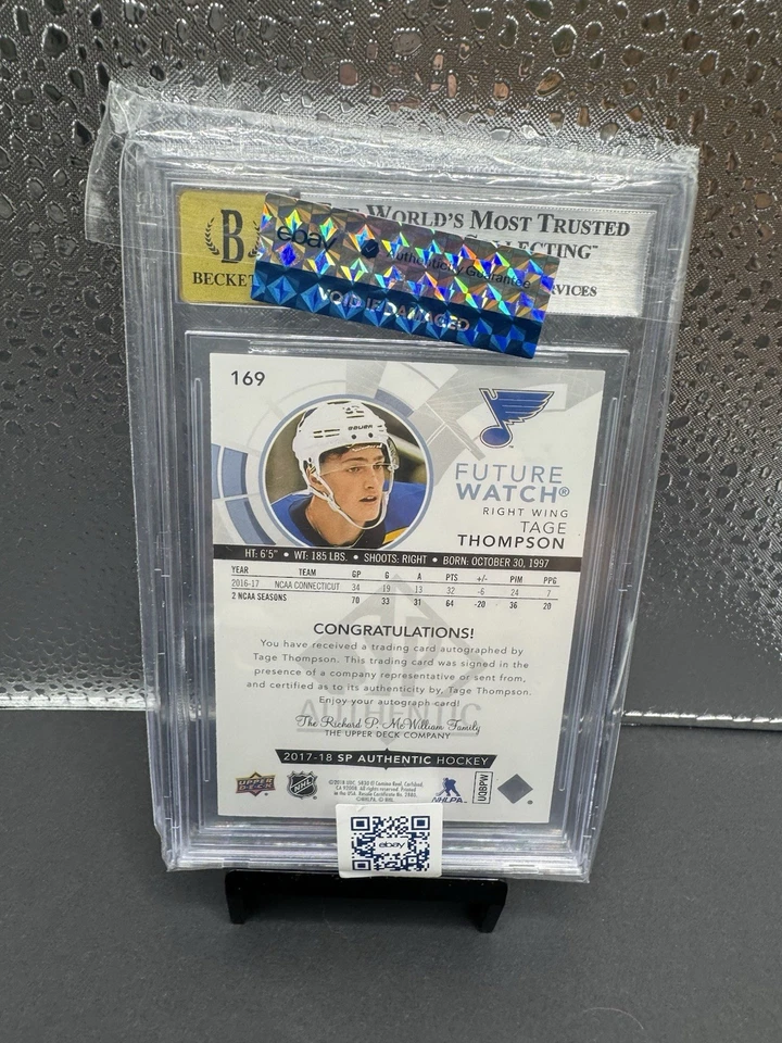 2017-18 SP Authentic Tage Thompson Future Watch Auto /999 - BGS 9 Auto 10 - Image 2 of 2