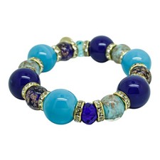Murano Glasarmband Blau Hellblau Gold Handgefertigt Venedig Millefiori Armband