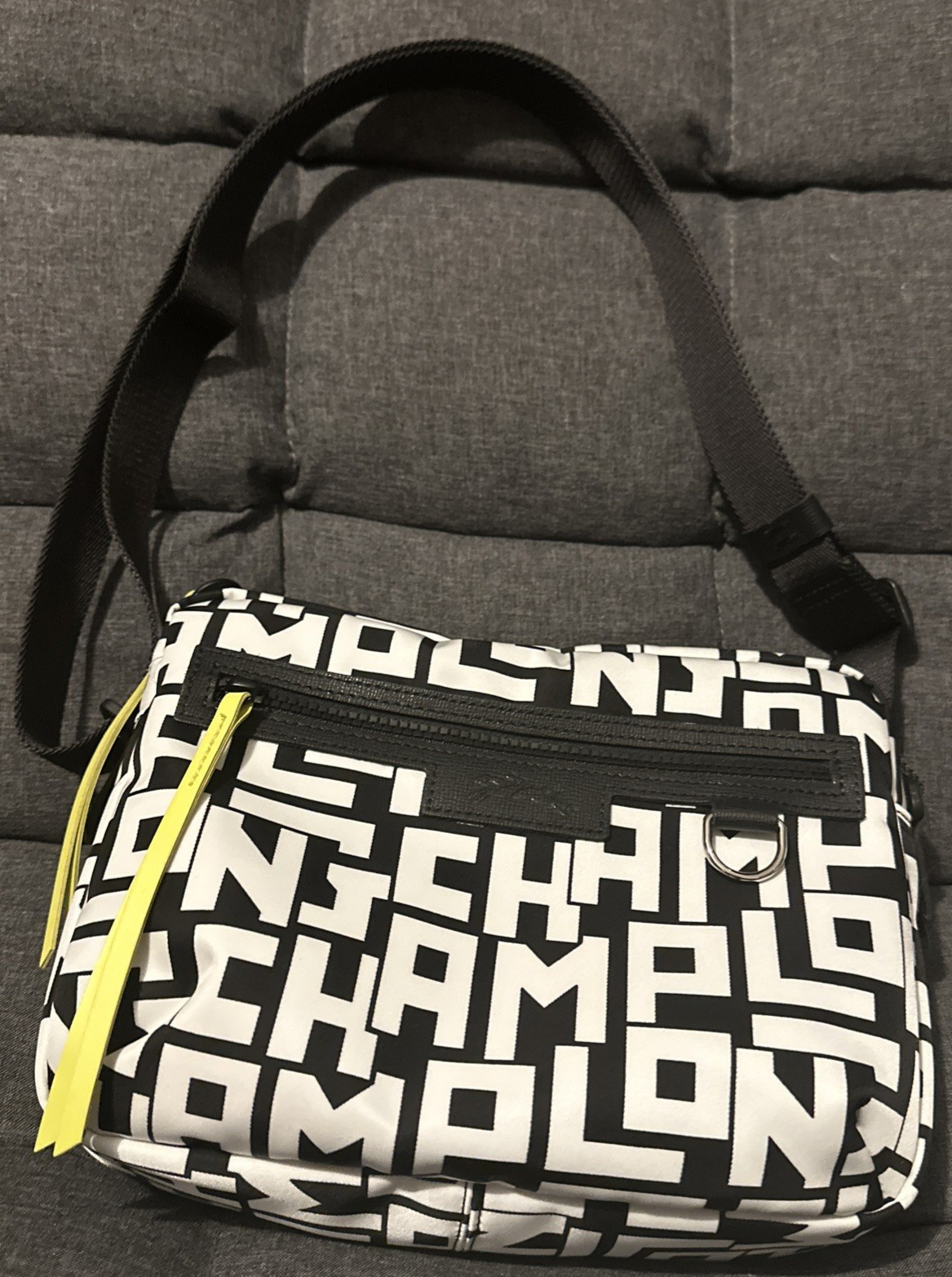 NWT Longchamp Le Pliage Medium Nylon Logo Print Camera Crossbody Bag Luxury Neon image 2