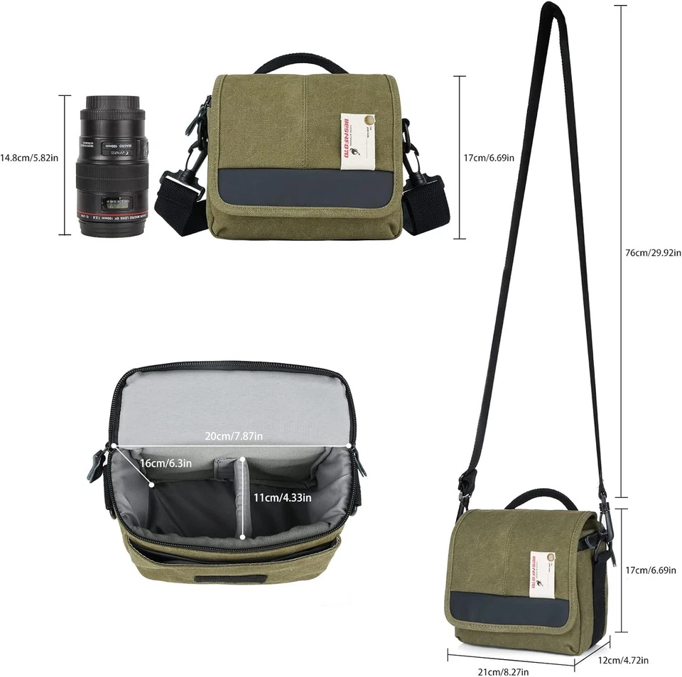 Bolso Retro Verde Ejército para Cámara - Pequeño Cartera de Lona Impermeable para Fotógrafos Foto 4 de 4