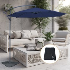 3m Blue Cantilever Banana Parasol with Base Weights and Cover