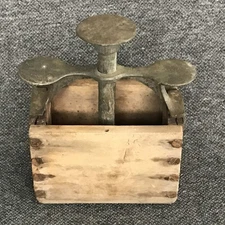 Nice Early 19th Century Antique Wooden Butter Mold Stamp Press Wood & Metal  