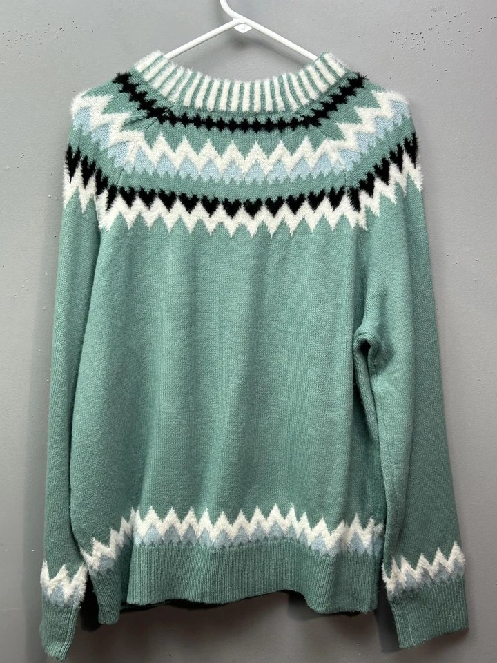 Suéter Ann Taylor Mujer Grande Verde Fair Isle Tejido Difuso Pullover Nórdico Foto 2 de 4