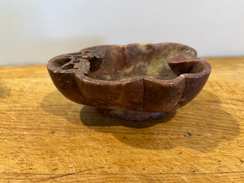 Small Carved Stone Bowl with Leaf Motif Decorative Accent