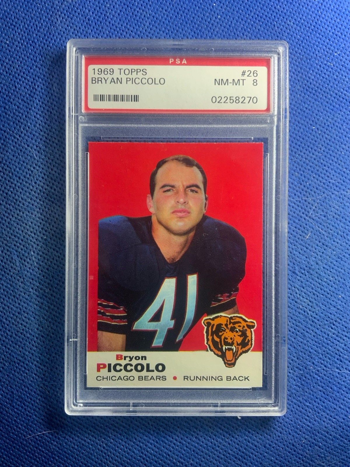 Brian Bryon Piccolo 1969 Topps Rookie Card #26 PSA 8 NM-MT Chicago Bears
