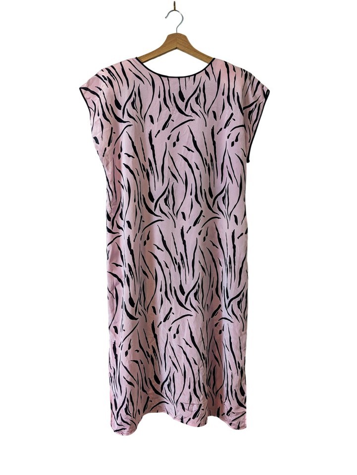 Crocodile Womens Shift Dress L Pink Black Zebra Print Vintage 80s Lightweight