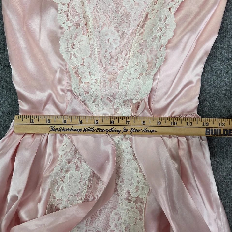 Vestido Victoriano Southern Belle Rosa Satinado Encaje Años 70 LORALIE De Colección 7/8 Funciona Pequeño Foto 3 de 4