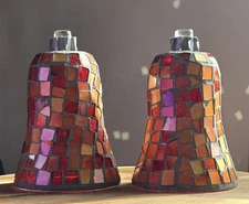 Pair Of Mosaic Red And Gold Stained Glass Votive Cup Peg Candle Holder 