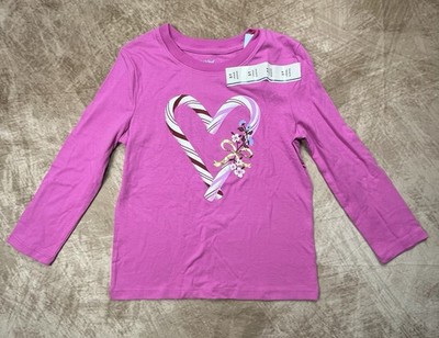 Bright Pink Long Sleeve T-shirt For Girls By Cat And Jack In Size 5T With Heart 