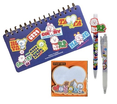 Color in BT21 Horizontal Weekly Planner, Gel Pen, RJ Pencil & Sticky Notes Set