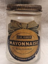 Tarro pequeño de mayonesa Richard Hellmans cinta azul raro con etiqueta y tapa originales