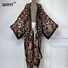 Boho Leopard Print Kimonos Loose Dresses for Woman Cardigans Beach Outfits Kafta