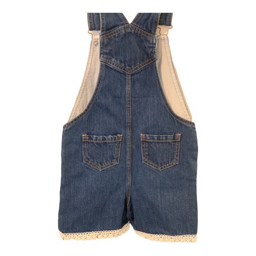 Self Esteem Girls Embroidered Bib Overall Jeans Shorts Size 5 Lace Pockets Denim - Picture 2 of 8