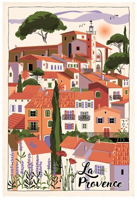 TORCHONS & BOUCHONS, ''VILLAGE PROVENCE'' FRENCH KITCHEN / TEA TOWEL, 100% COTTON