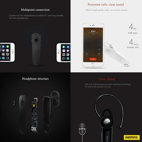 Bluetooth Headset Ear-hook Wireless Earpiece In White Remax RB-T7 - Picture 4 of 5
