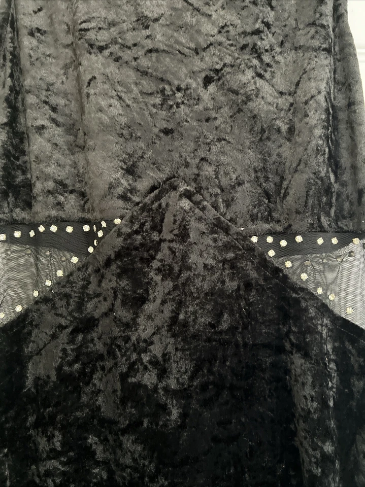 Vestido sin mangas de terciopelo negro personalizado vintage aspecto Gatsby flecos/abertura pequeño Foto 3 de 4