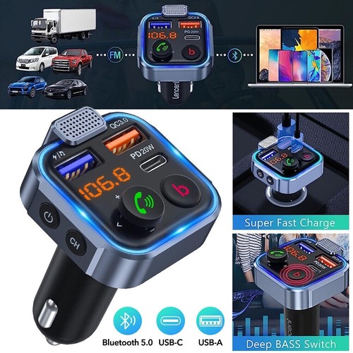 LENCENT FM Transmitter Wireless Bluetooth 5.0 Handsfree Car Kit Audio MP3 Player - Picture 5 of 12