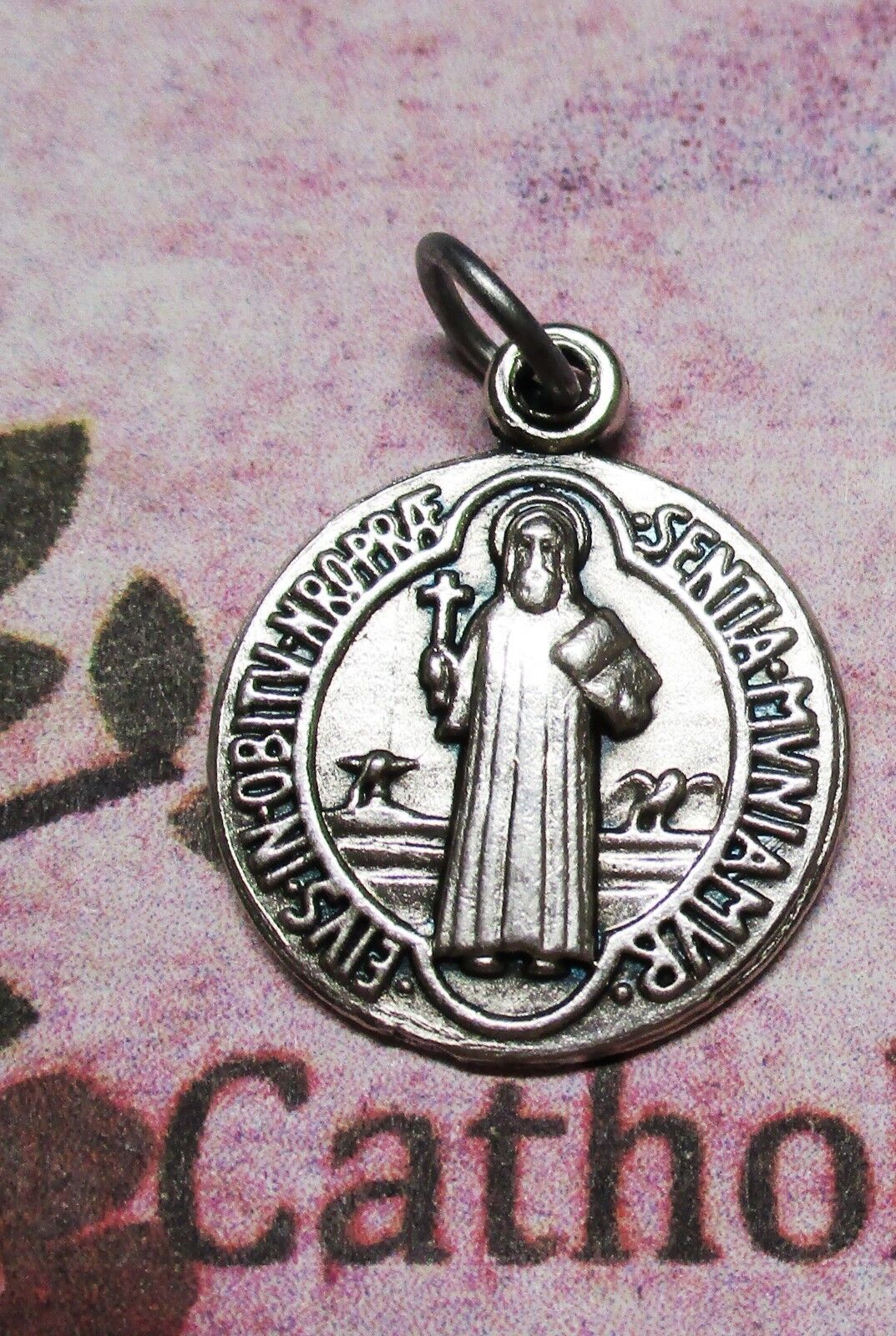 Saint Benedict Small Round Oxidized Medal