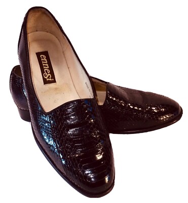 Ennesi Black Reptile Mens Slip On Loafers Size 10 Snakeskin 