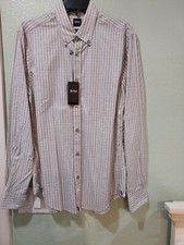 Men Hugo Boss "Slim Fit" Stretch Shirt Beige stripe Button up Long Sleeve-XL-New