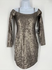 Express Gunmetal Grey Taupe Sequin Spaghetti Strap Mini Dress Bodycon XS