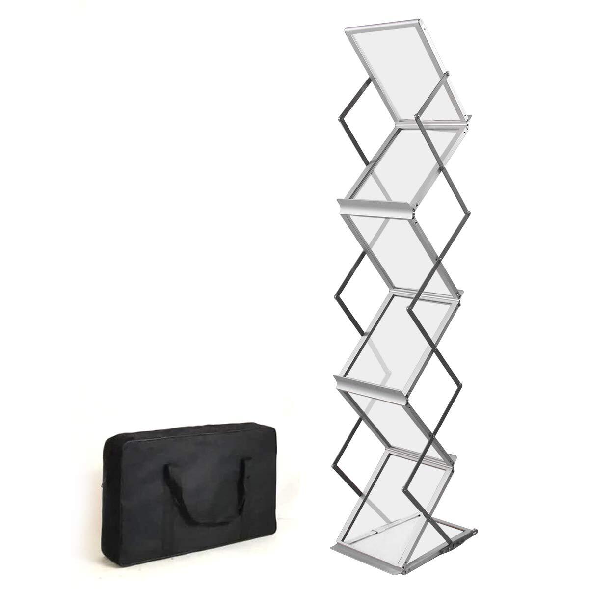 Foldable Aluminum Magazine Rack, Portable Pop-up Display Stand, 6 Pockets, A4...