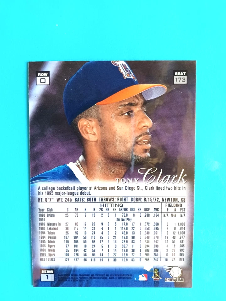 1997 FLAIR SHOWCASE TONY CLARK #173 ROW 0 PARALLEL DETROIT TIGERS - Image 3 of 3