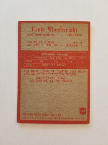 Tarjeta de goma Philadelphia 1965 Ernie Wheelwright #124 New York Giants - Imagen 2 de 2