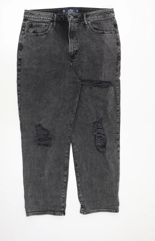 Hollister Womens Grey Cotton Blend Mom Jeans Size W32 L27 Relaxed