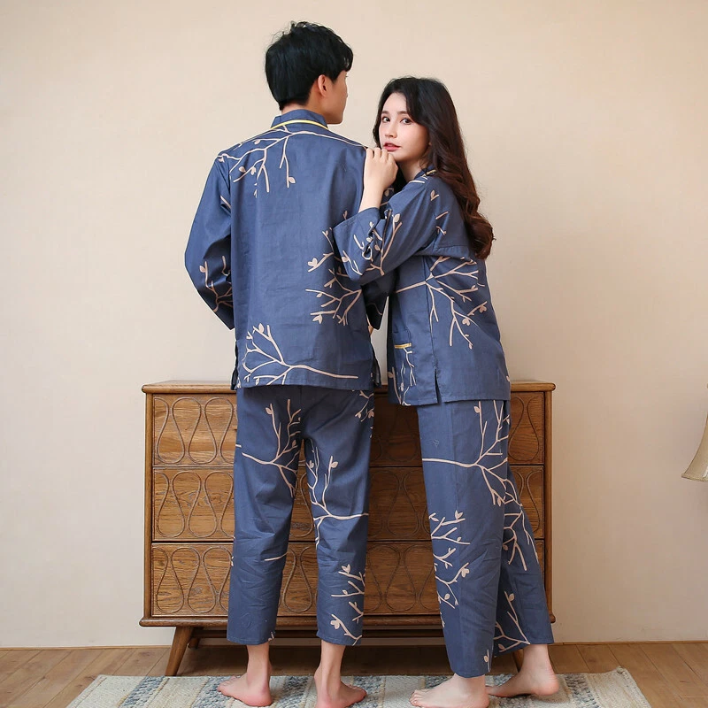 Chino Japon s Hombre Dorado Sucursales Azul Kimono Largo Pijamas menpjs50