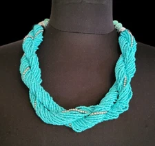 Charming Charlie Necklace Turquoise & Silver Chunky Beaded Multi-strand 24"