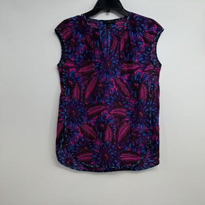 J. Crew Blouse Size 2 Silk Purple Blue Floral Cocoon Cap Sleeve V-Neck