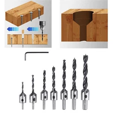 7Pcs Countersink Drill Bit Set 1/4'' Hex Shank HSS Woodworking Pilot Screw Holes