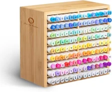 Ohuhu Bamboo Marker Organizer, Wooden Desktop Storage Hold 126 Markers for Home