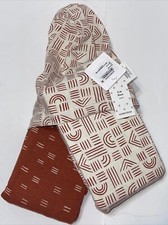 Nordstrom 2 Soft Stretchy Cotton Crib Sheets Rust Cream Geometric Print NEW