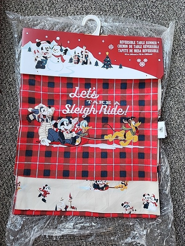 Disney Mickey & Friends Reversible Table Runner Christmas Holiday Winter Red