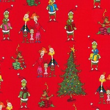 BTY Holiday Seuss How The Grinch Stole Christmas Red Cotton Fabric By The Yard