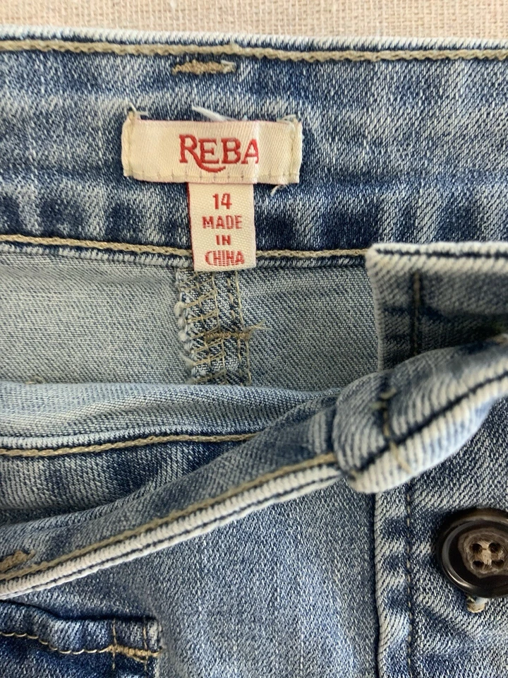 Saia jeans feminina Reba 14 painéis comprimento joelho bainha modesta ocidental Y2K - Imagem 3 de 4