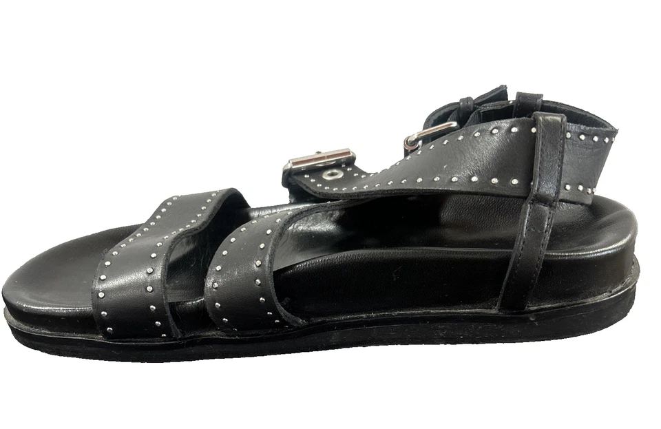 Sandalias ALLSAINTS Nina Hebilla Correa Cuero Negro/Plateado Talla 39 EU/US 9 Foto 3 de 4