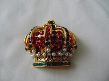 broche corona real perlas semillas cristales colores vintage