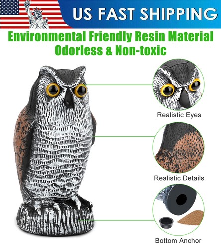 Vivid Owl Decoy Statue Protect Garden Yard Pest Repellent Bird Scarecrow Outdoor