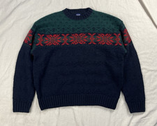 VTG 90s THE GAP Shetland Wool Knit Sweater Blue Snowflake 100 Wool MED/LRG