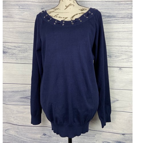 Peck & Peck Sweater Womens XL Long Sleeve Criss Cross Detail Round Neck Blue - Picture 1 of 11