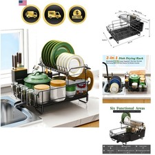 Large Dish Drying Rack Stainless Steel Sink for Kitchen  2 Tier Extendable S...