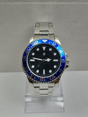 Auriol Mens Quartz Diver Style 46mm Watch Black Blue 24HR Bezel Date New Battery