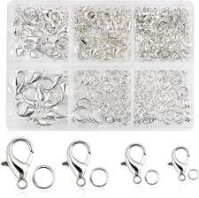 360pcs Jewelry Clasp and Jump Ring Set Alloy Silver Mixed Sizes for Necklace