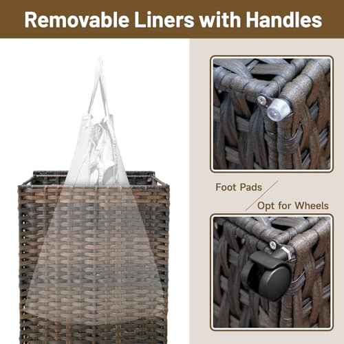 70L Slim Laundry Hamper with Lid & Wheels, Rolling Laundry Basket with 2 - Picture 7 of 8